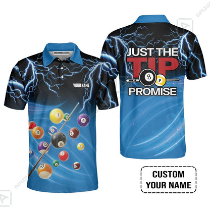 Custom Name Women Polo Shirt, Personalized Thunder 8 Ball Pool Billiards Women Polo Shirt, Gift For Billiard Lovers, Just The Tip I Promise