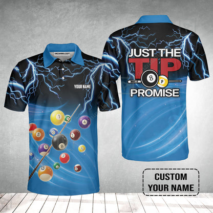 Custom Name Billiard Polo Shirt, Personalized Thunder 8 Ball Pool Billiards Polo Shirts, Gift For Billiard Lovers, Just The Tip I Promise