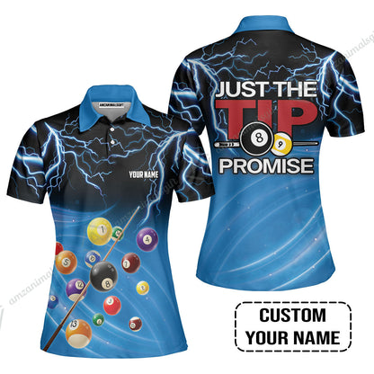 Custom Name Long Polo Shirt, Personalized Thunder 8 Ball Pool Billiards Polo Shirts, Gift For Billiard Lovers, Just The Tip I Promise