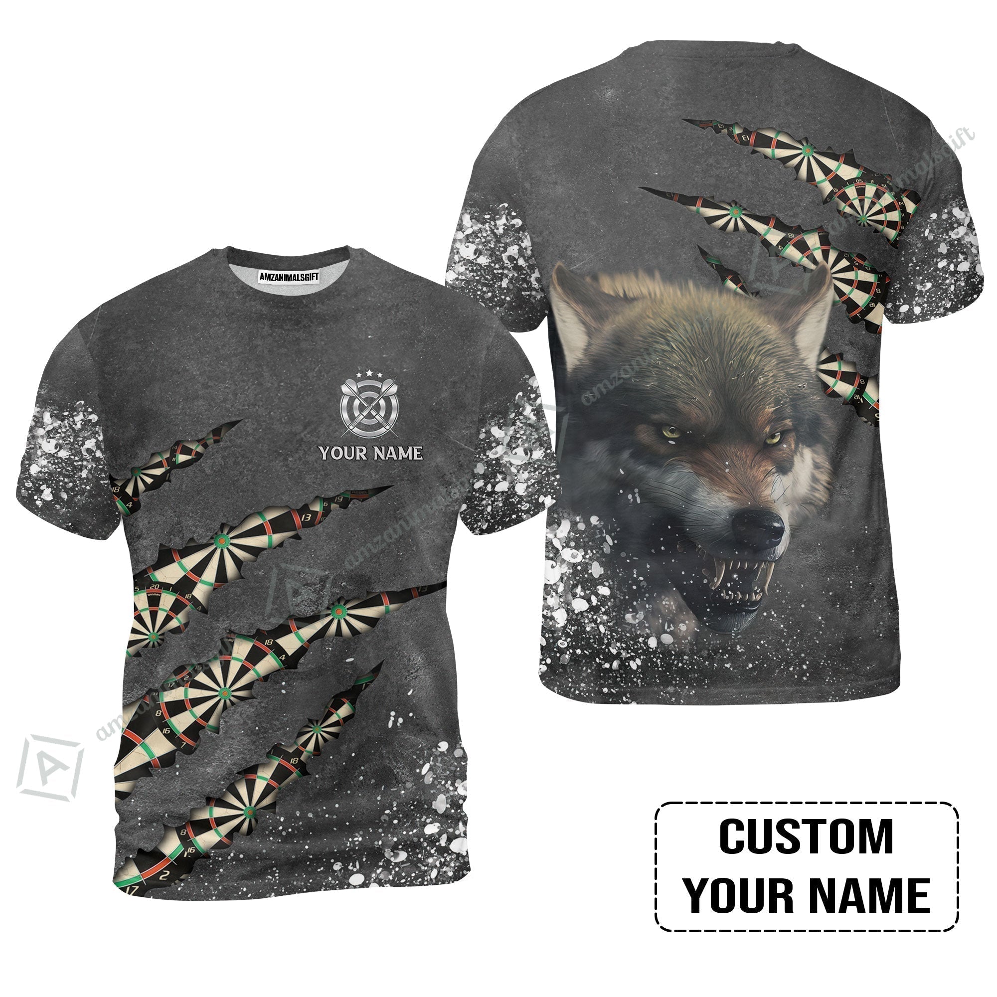 Wolf And Darts Custom Name T-Shirt, Darts Paint Splash Personalized T-Shirt