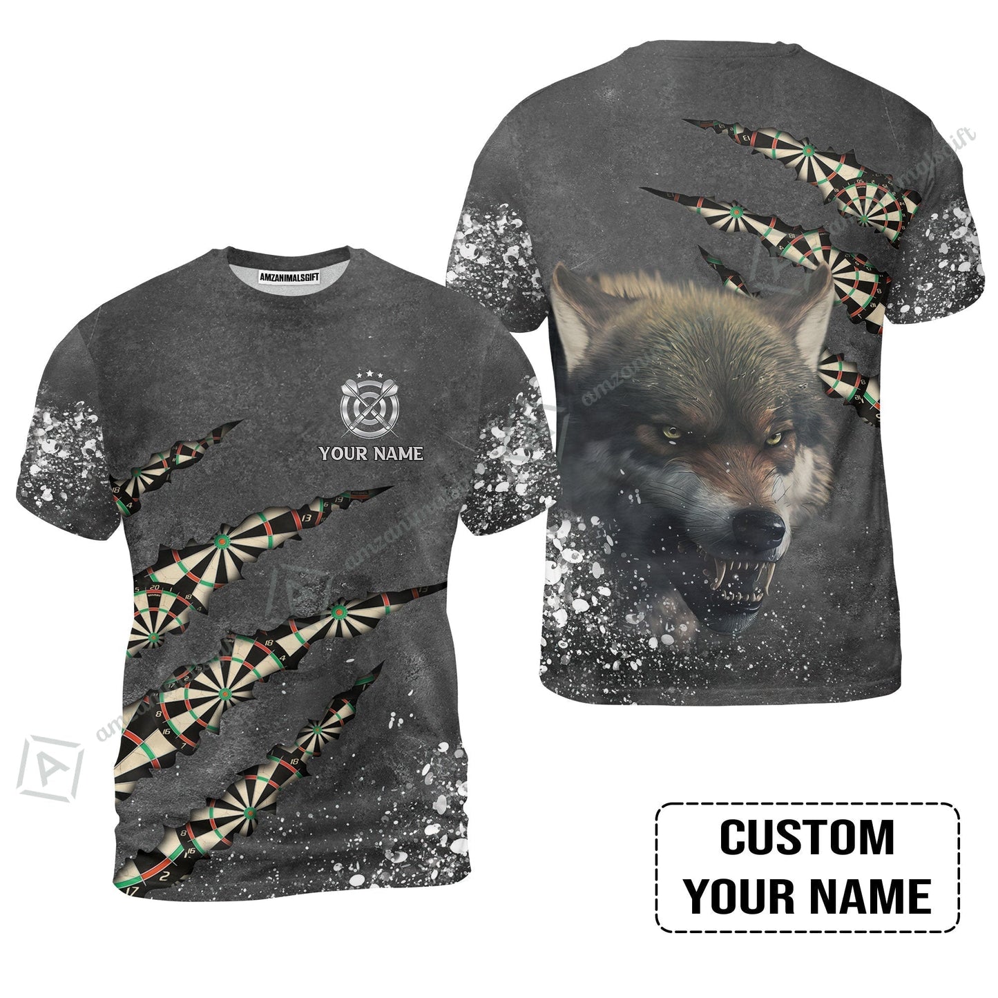 Wolf And Darts Custom Name Women Polo Shirt, Darts Paint Splash Personalized Women Polo Shirt