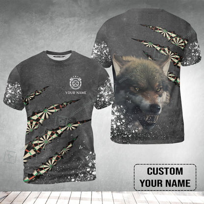 Wolf And Darts Custom Name T-Shirt, Darts Paint Splash Personalized T-Shirt