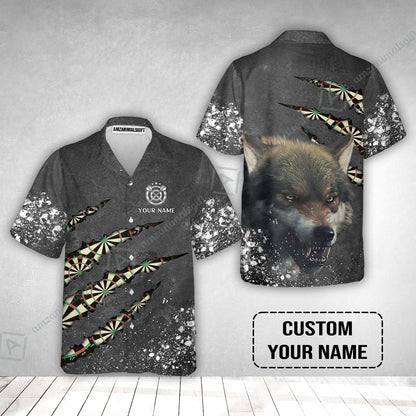 Wolf And Darts Custom Name Hawaiian Shirt, Darts Paint Splash Personalized Hawaiian Shirt