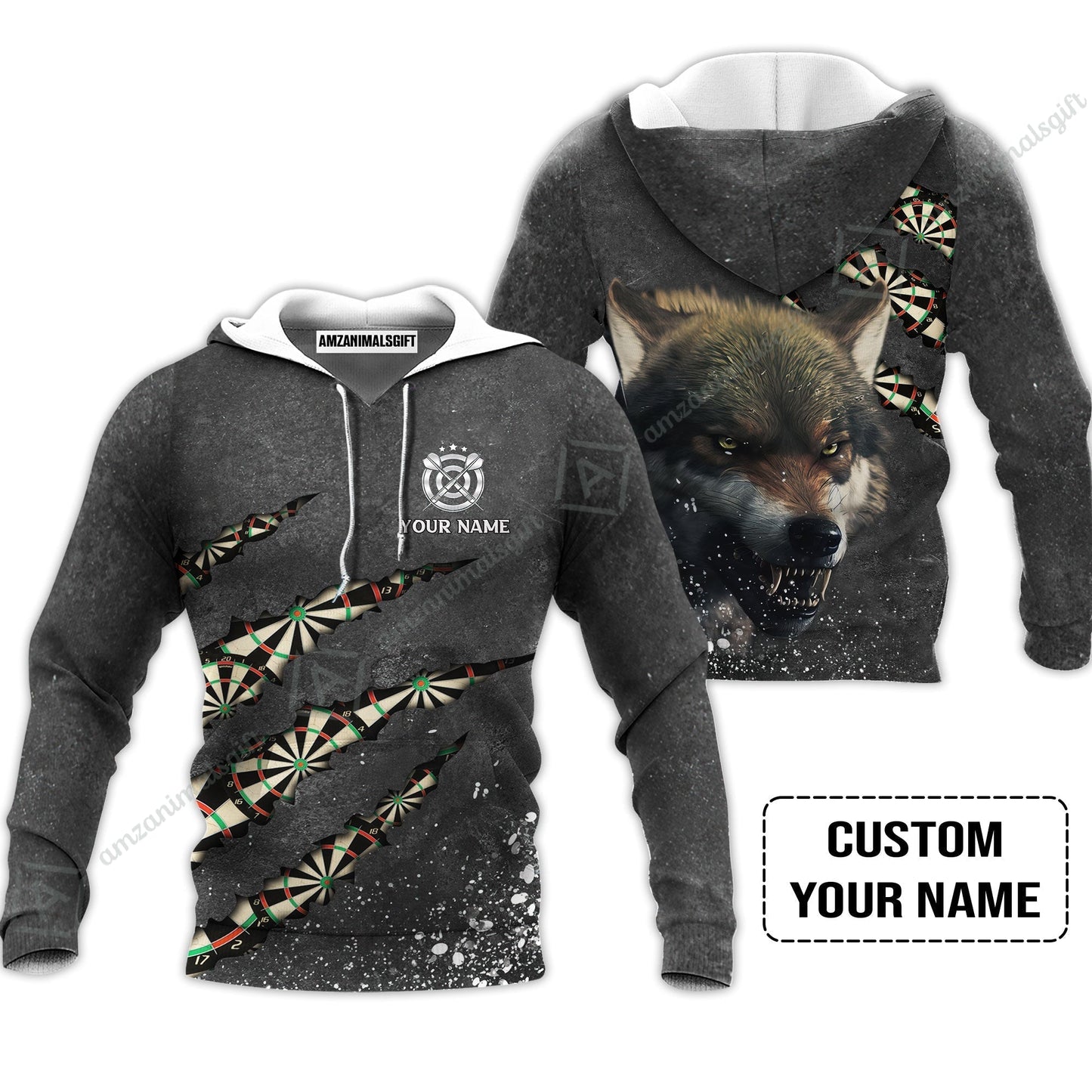 Wolf And Darts Custom Name Sweatshirt, Darts Paint Splash Personalized Sweatshirt