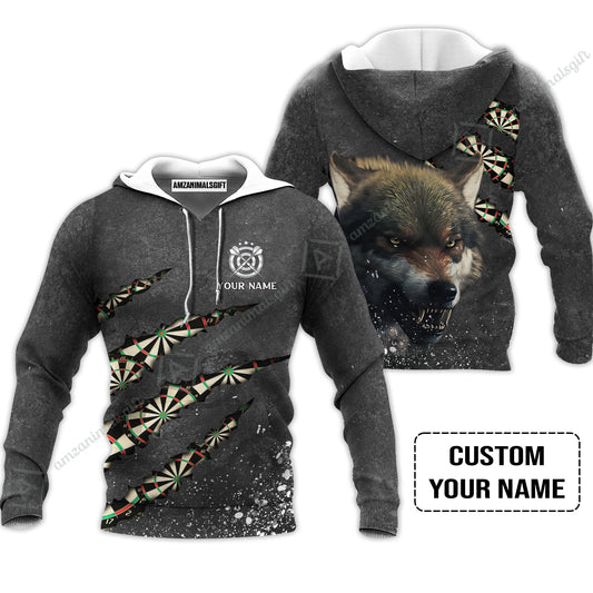 Wolf And Darts Custom Name Hoodie, Darts Paint Splash Personalized Hoodie