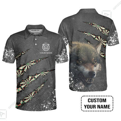 Wolf And Darts Custom Name Men Polo Shirt, Darts Paint Splash Personalized Men Polo Shirt