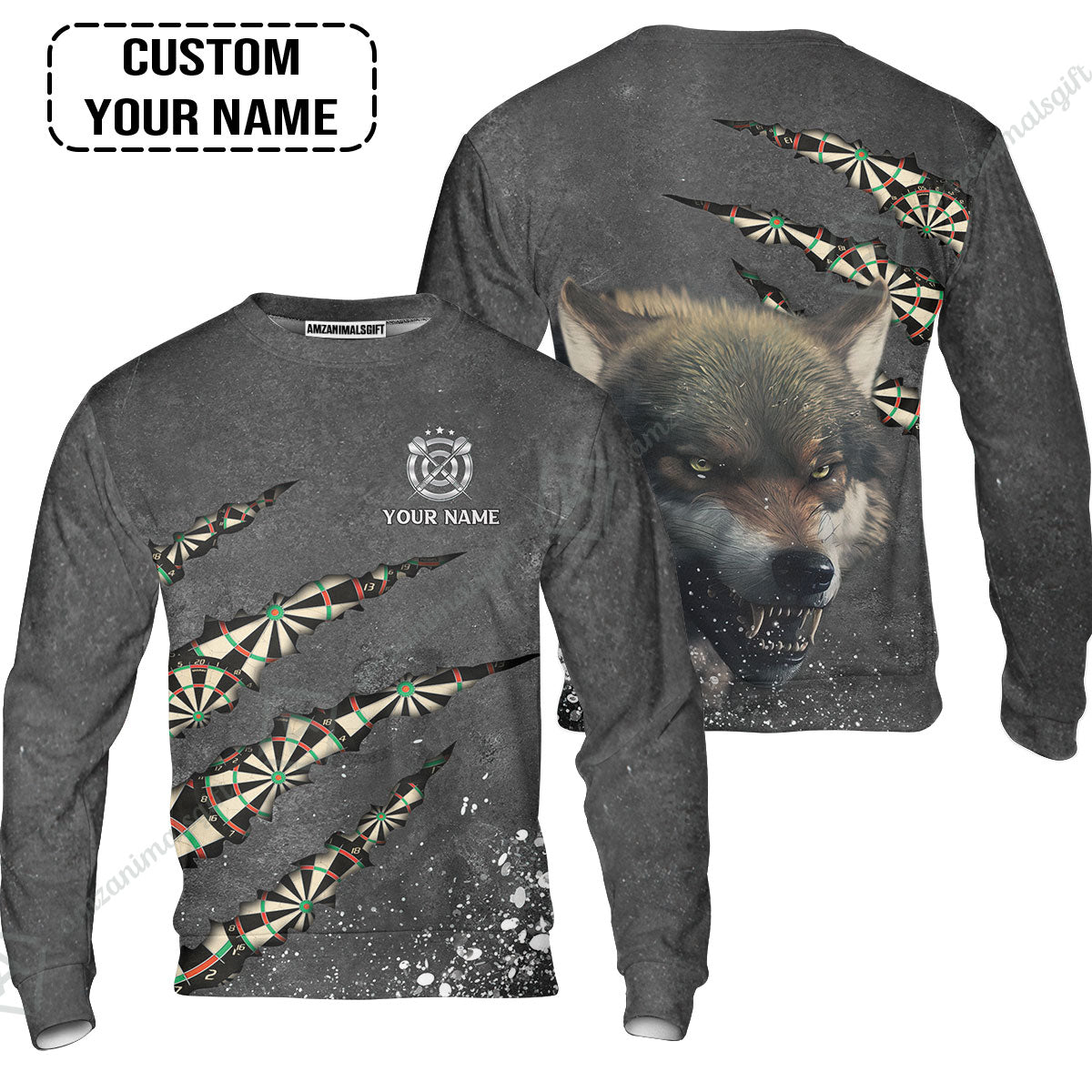Wolf And Darts Custom Name Sweatshirt, Darts Paint Splash Personalized Sweatshirt