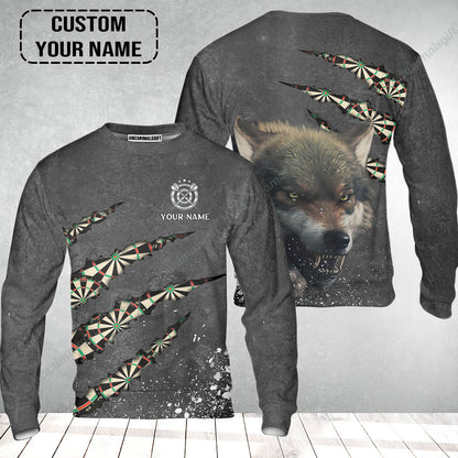 Wolf And Darts Custom Name Sweatshirt, Darts Paint Splash Personalized Sweatshirt