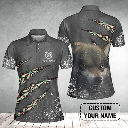 Wolf And Darts Custom Name Women Polo Shirt, Darts Paint Splash Personalized Women Polo Shirt