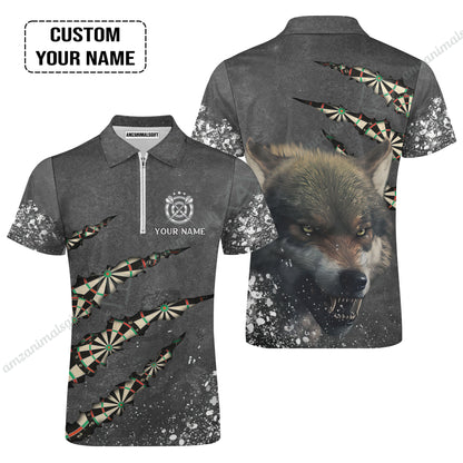 Wolf And Darts Custom Name Men Polo Shirt, Darts Paint Splash Personalized Men Polo Shirt