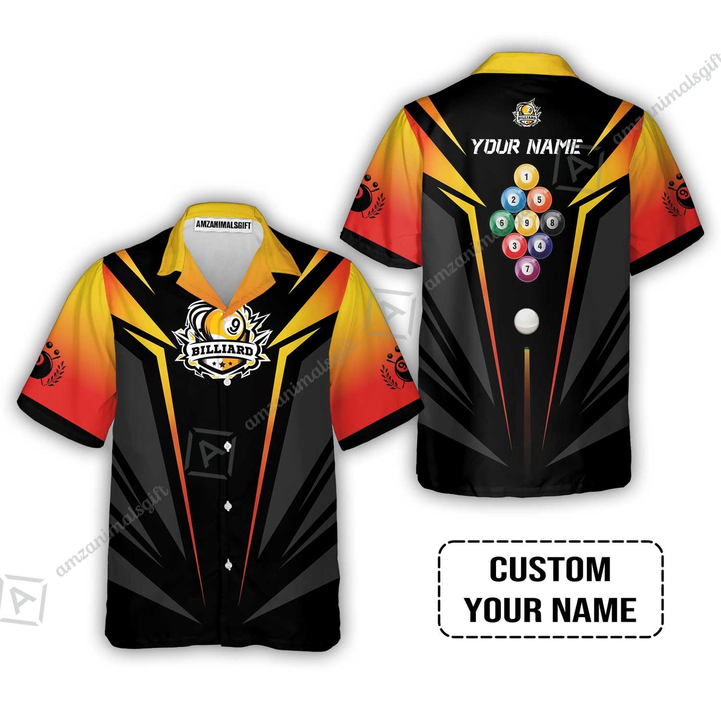 Custom Name Billiard T-Shirt, Nine-Ball In Orange Personalized 8 Ball Pool Billiards T-Shirt