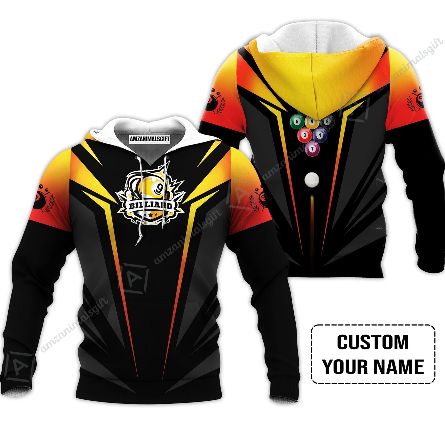 Custom Name Billiard Women Polo Shirt, Nine-Ball In Orange Personalized 8 Ball Pool Billiards Women Polo Shirt