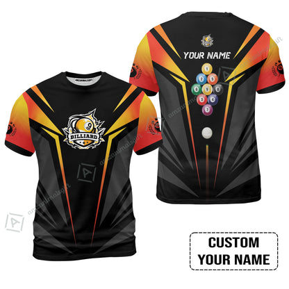 Custom Name Billiard Men Polo Shirt, Nine-Ball In Orange Personalized 8 Ball Pool Billiards Polo Shirts