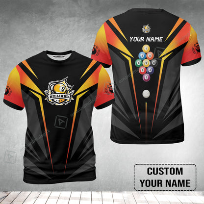 Custom Name Billiard T-Shirt, Nine-Ball In Orange Personalized 8 Ball Pool Billiards T-Shirt