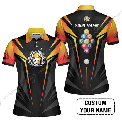 Custom Name Billiard T-Shirt, Nine-Ball In Orange Personalized 8 Ball Pool Billiards T-Shirt