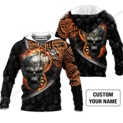 Darts Custom Name Polo Shirt, Skull Maori Tattoo And Darts Custom Name Polo Shirt, Flame Bullseye Dartboard Personalized Polo Shirt