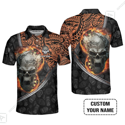 Darts Custom Name Women Polo Shirt, Skull Maori Tattoo And Darts Custom Name Women Polo Shirt, Flame Bullseye Dartboard Personalized Women Polo Shirt