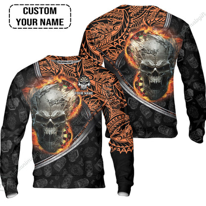 Darts Custom Name Women Polo Shirt, Skull Maori Tattoo And Darts Custom Name Women Polo Shirt, Flame Bullseye Dartboard Personalized Women Polo Shirt