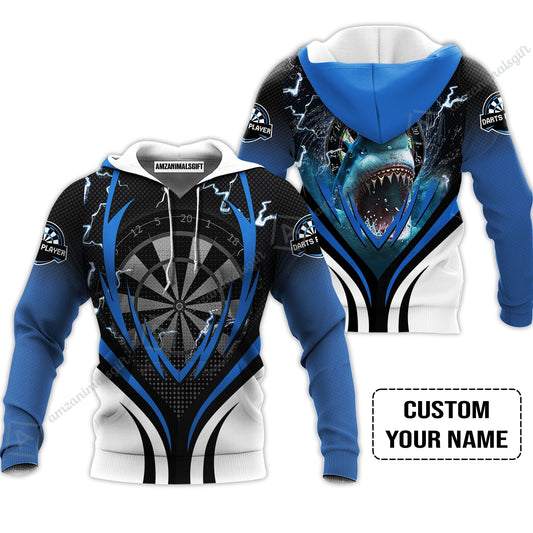 Shark And Darts Custom Name Hoodie, Bullseye Dartboard Personalized Hoodie
