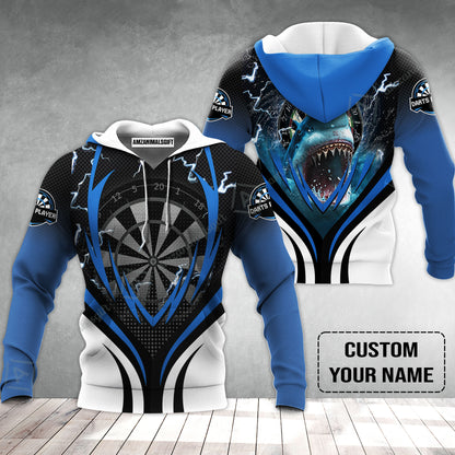Shark And Darts Custom Name Hoodie, Bullseye Dartboard Personalized Hoodie