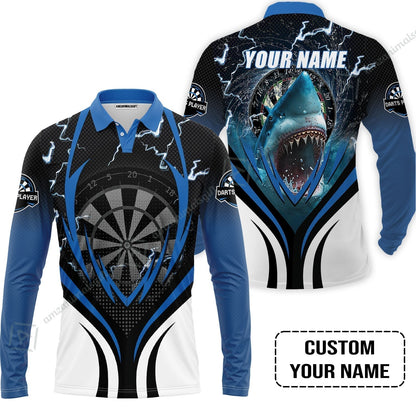 Shark And Darts Custom Name Women Polo Shirt , Bullseye Dartboard Personalized Women Polo Shirt