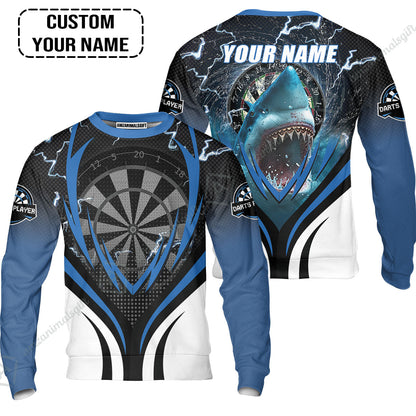 Shark And Darts Custom Name Men Polo Shirt, Bullseye Dartboard Personalized Men Polo Shirt