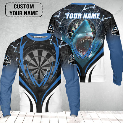 Shark And Darts Custom Name Sweatshirt, Bullseye Dartboard Personalized Sweatshirt