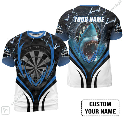 Shark And Darts Custom Name Men Polo Shirt, Bullseye Dartboard Personalized Men Polo Shirt