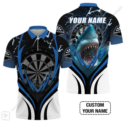 Shark And Darts Custom Name Women Polo Shirt , Bullseye Dartboard Personalized Women Polo Shirt