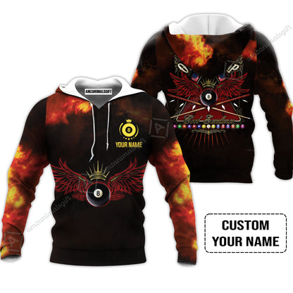 Custom Name Billiard Men Polo Shirt, On The Snap Personalized 8 Ball Pool Billiards Polo Shirts