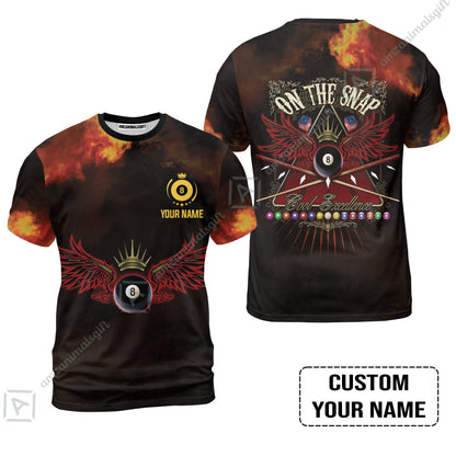 Custom Name Billiard Men Polo Shirt, On The Snap Personalized 8 Ball Pool Billiards Polo Shirts