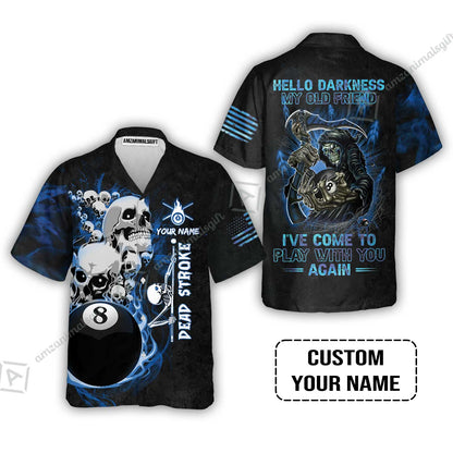 Custom Name Billiard Hoodie, Personalized Blue Galaxy 8 Ball Pool Billiards, Hello Darkness My Old Friend Long Hoodie For Billiards Lovers