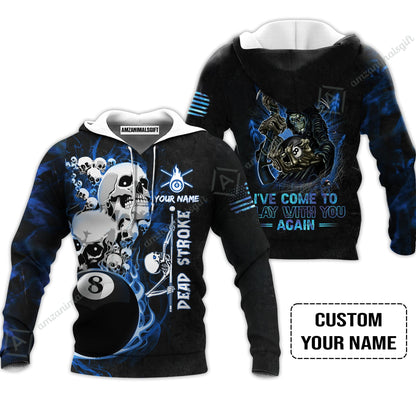Custom Name Billiard Hoodie, Personalized Blue Galaxy 8 Ball Pool Billiards, Hello Darkness My Old Friend Long Hoodie For Billiards Lovers