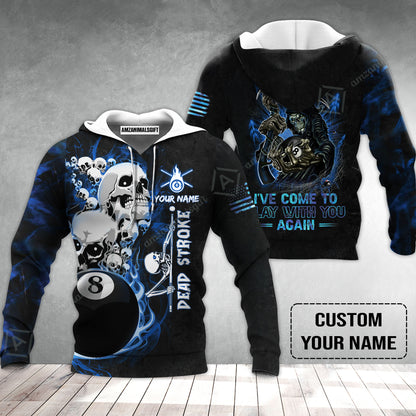Custom Name Billiard Hoodie, Personalized Blue Galaxy 8 Ball Pool Billiards, Hello Darkness My Old Friend Long Hoodie For Billiards Lovers
