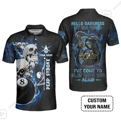 Custom Name Billiard Hawaiian Shirt, Personalized Blue Galaxy 8 Ball Pool Billiards, Hello Darkness My Old Friend Long Hawaiian Shirt For Billiards Lovers