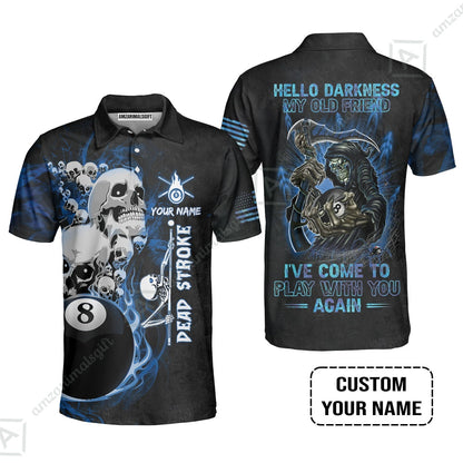 Custom Name Billiard Women Polo Shirt, Personalized Blue Galaxy 8 Ball Pool Billiards, Hello Darkness My Old Friend Long Women Polo Shirt For Billiards Lovers