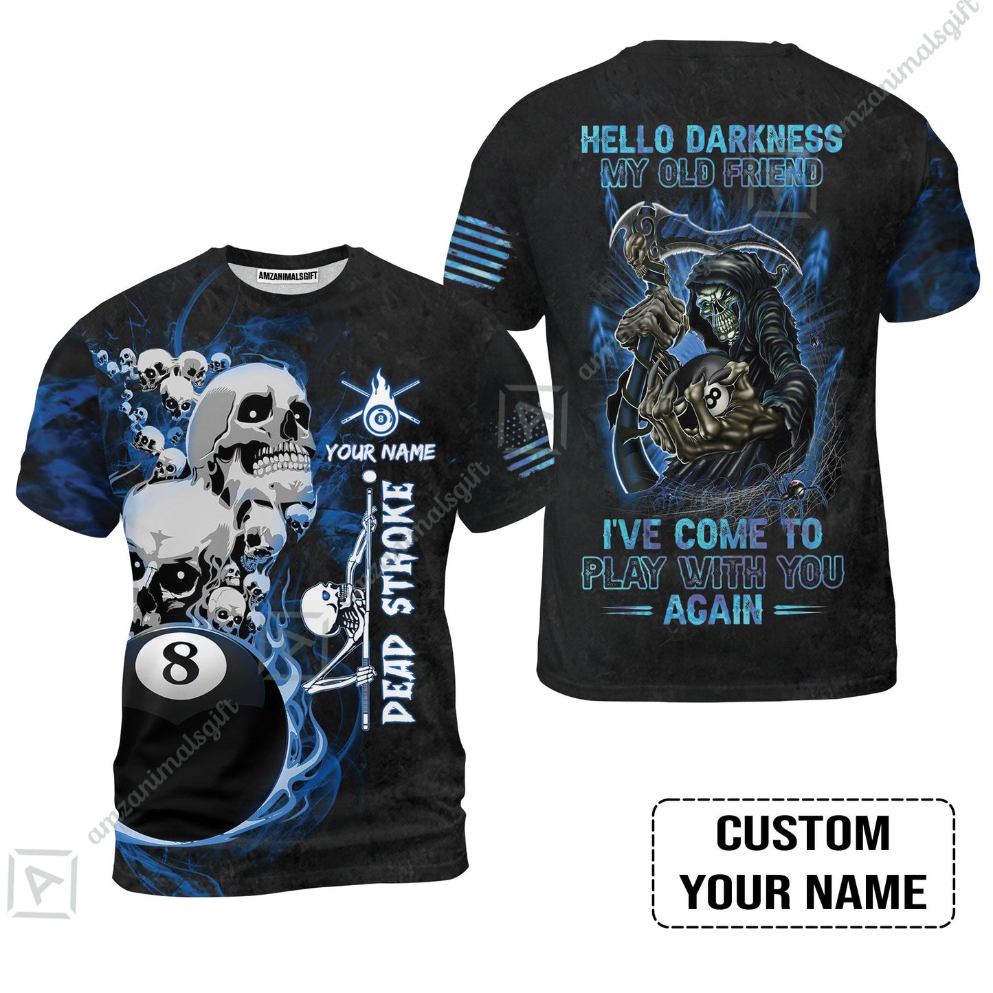 Custom Name Billiard Long Polo Shirt, Personalized Blue Galaxy 8 Ball Pool Billiards, Hello Darkness My Old Friend Long Polo Shirt For Billiards Lovers