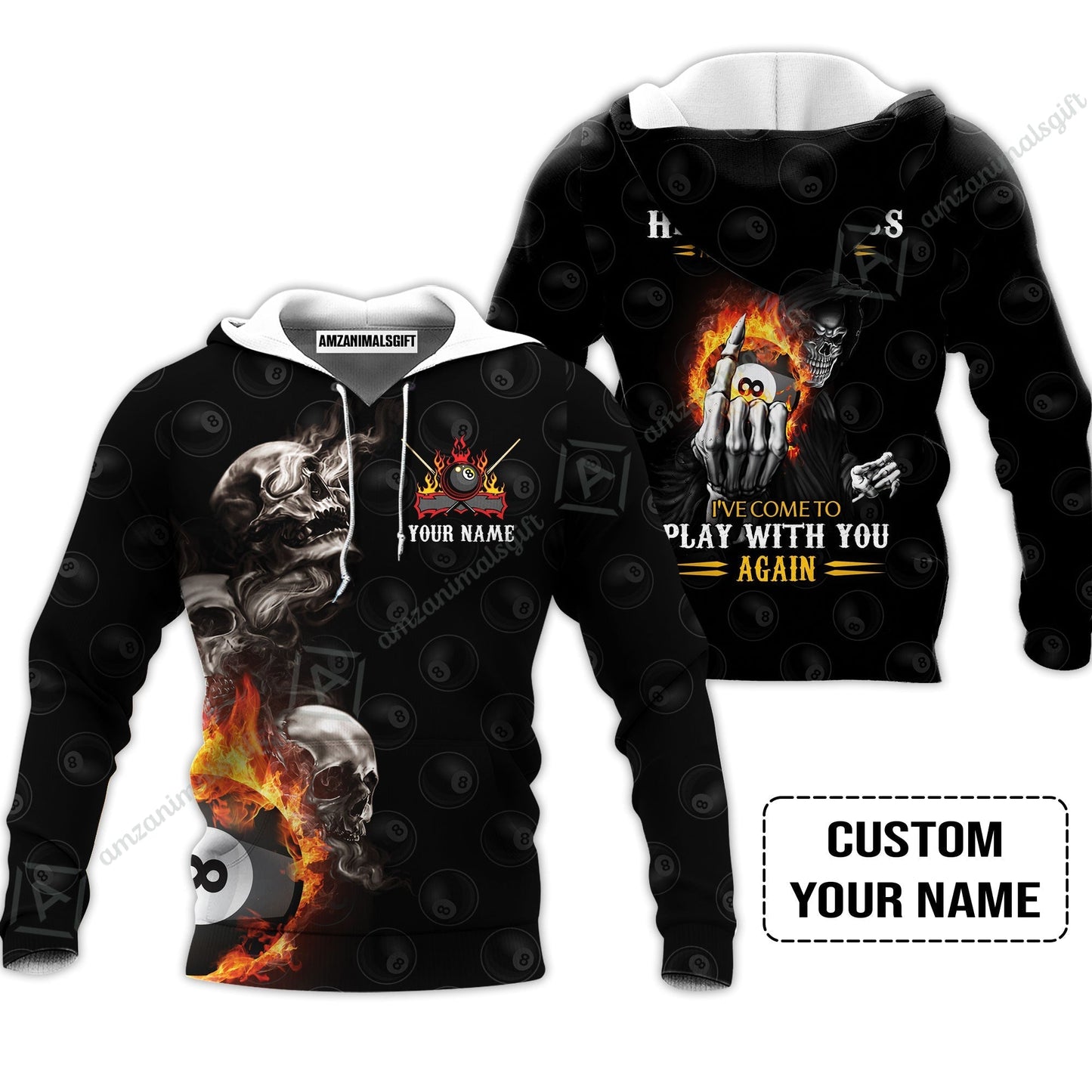 Custom Name Billiard Women Polo Shirt, Personalized Skull Reaper 8 Ball Pool Billiards, Hello Darkness My Old Friend Women Polo Shirt