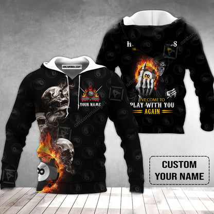 Custom Name Billiard Hoodie, Personalized Skull Reaper 8 Ball Pool Billiards, Hello Darkness My Old Friend Hoodie