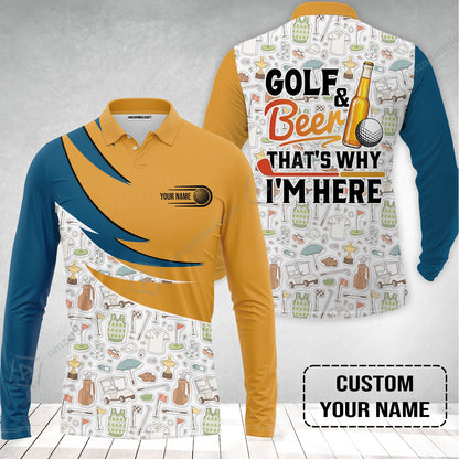 Customized Golf And Beer Long Polo Shirt, Personalized Custom Name Beer And Golf Long Polo Shirt