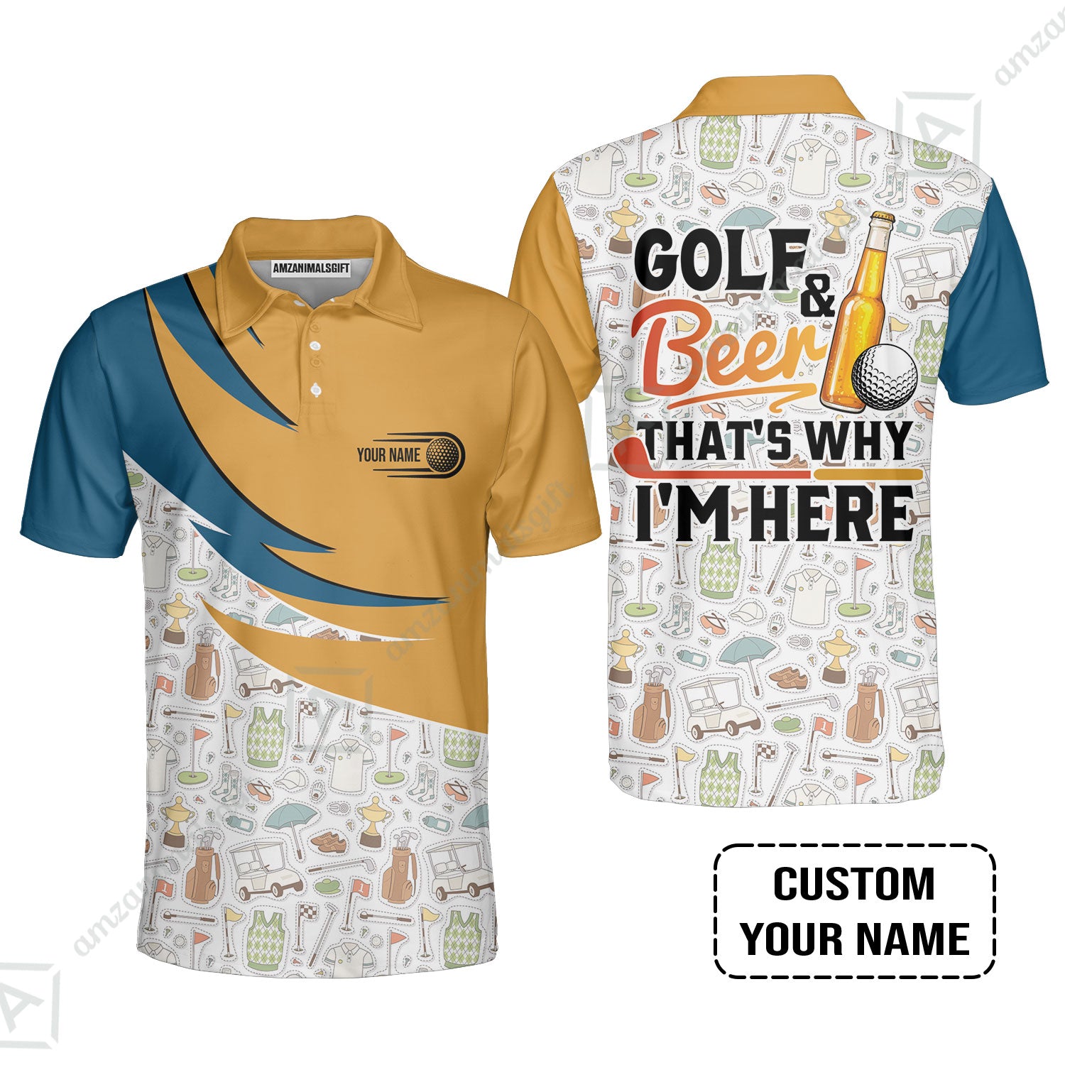 Customized Golf And Beer Men Polo Shirt, Personalized Custom Name Beer And Golf Polo Shirt