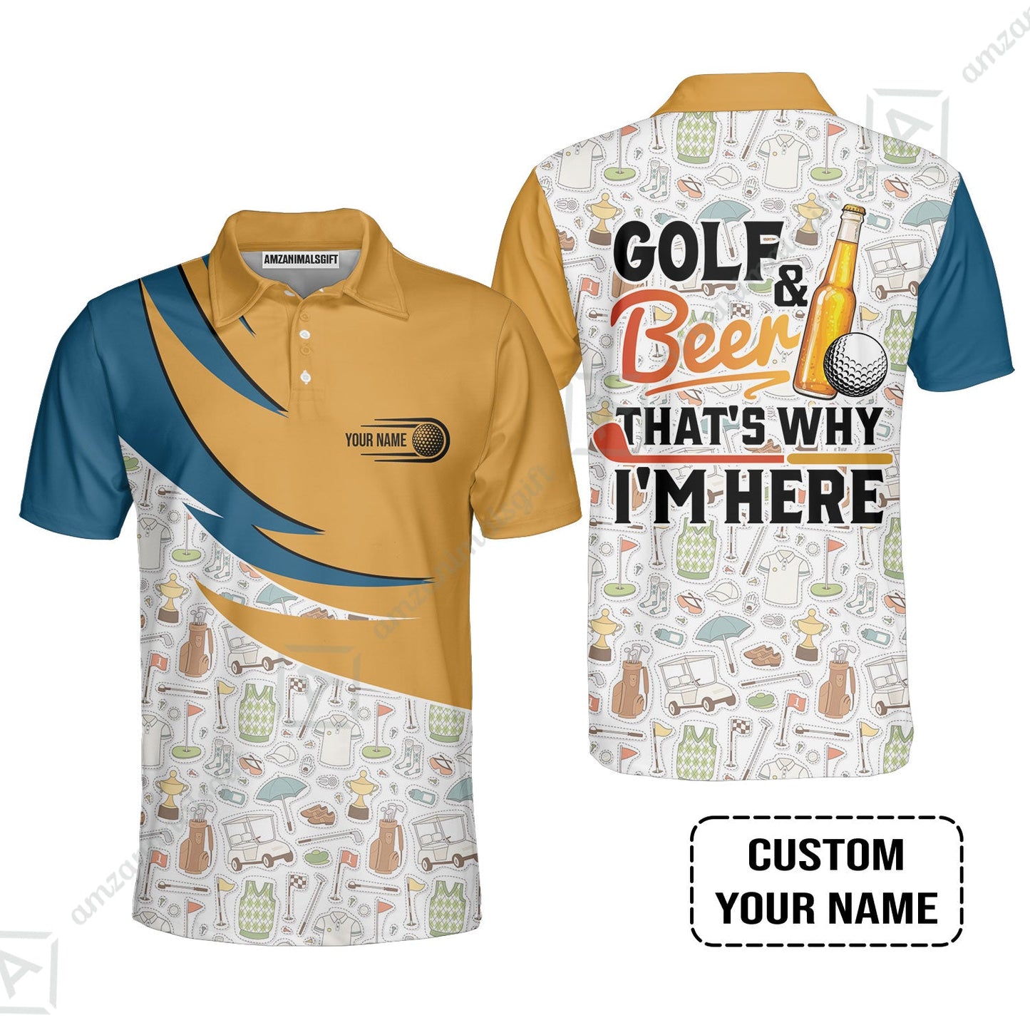 Customized Golf And Beer Long Polo Shirt, Personalized Custom Name Beer And Golf Long Polo Shirt