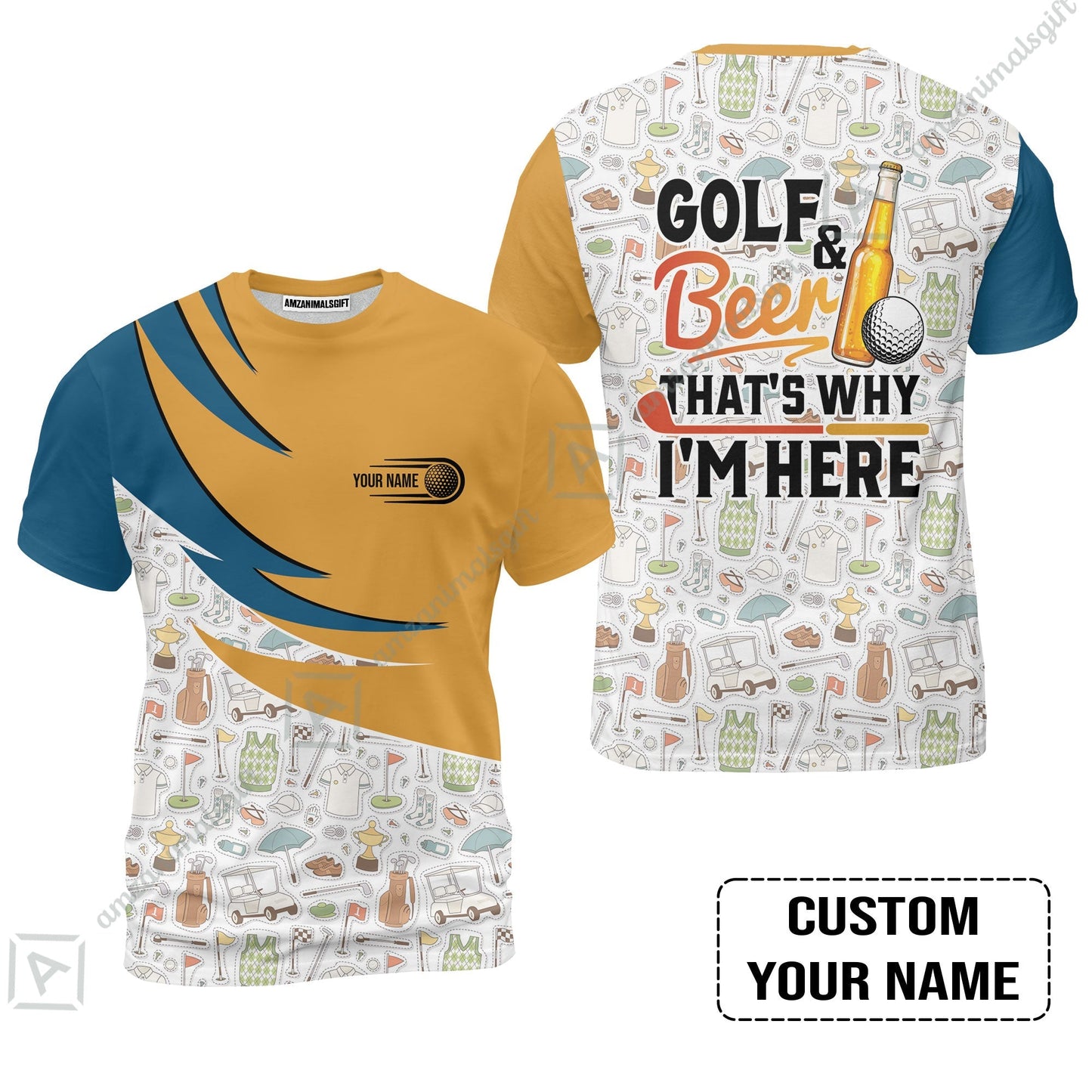 Customized Golf And Beer Zip Polo Shirt, Personalized Custom Name Beer And Golf Zip Polo Shirt
