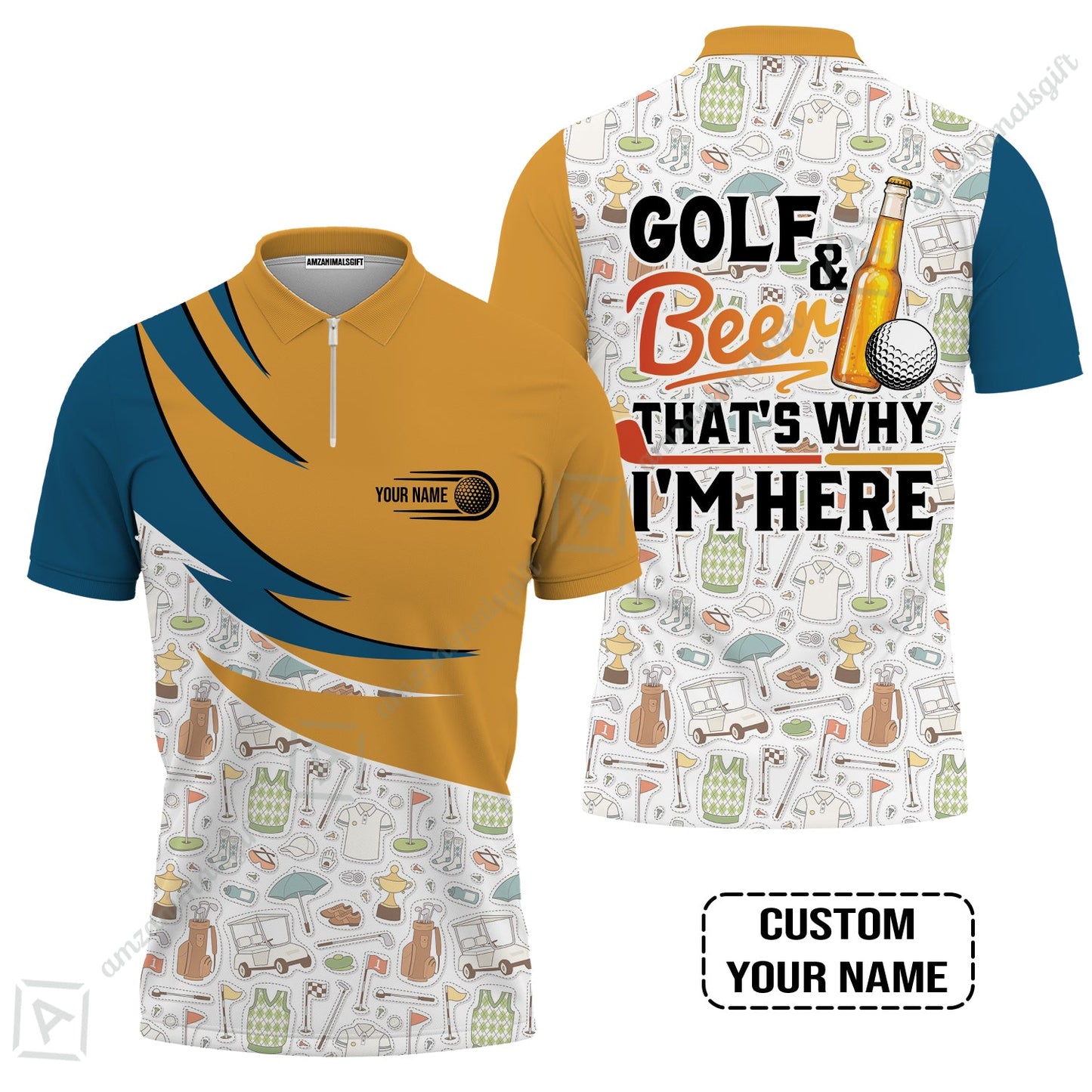 Customized Golf And Beer Long Polo Shirt, Personalized Custom Name Beer And Golf Long Polo Shirt