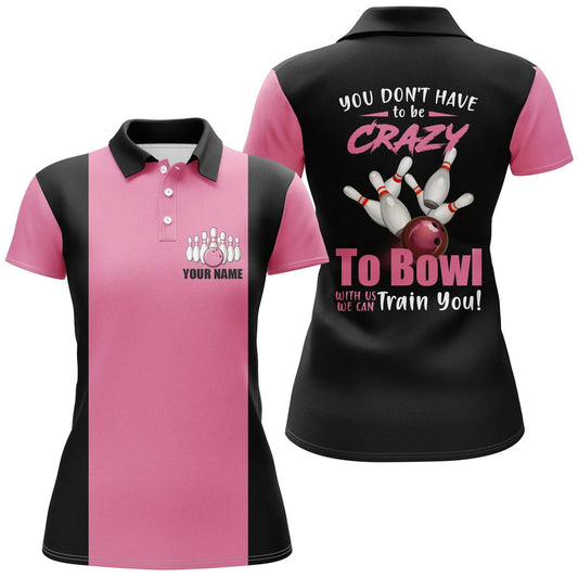 Bowling Customized Women Polo Shirt - Crazy Bowling Girl Polo Shirt, Personalized Black Pink Pattern Shirt - Gift For Lady, Bowlers, Bowling Lovers