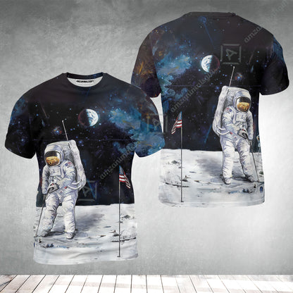 Golf T-Shirt - Astronaut Moon Golf Men Polo Shirt, American Flag T-Shirt