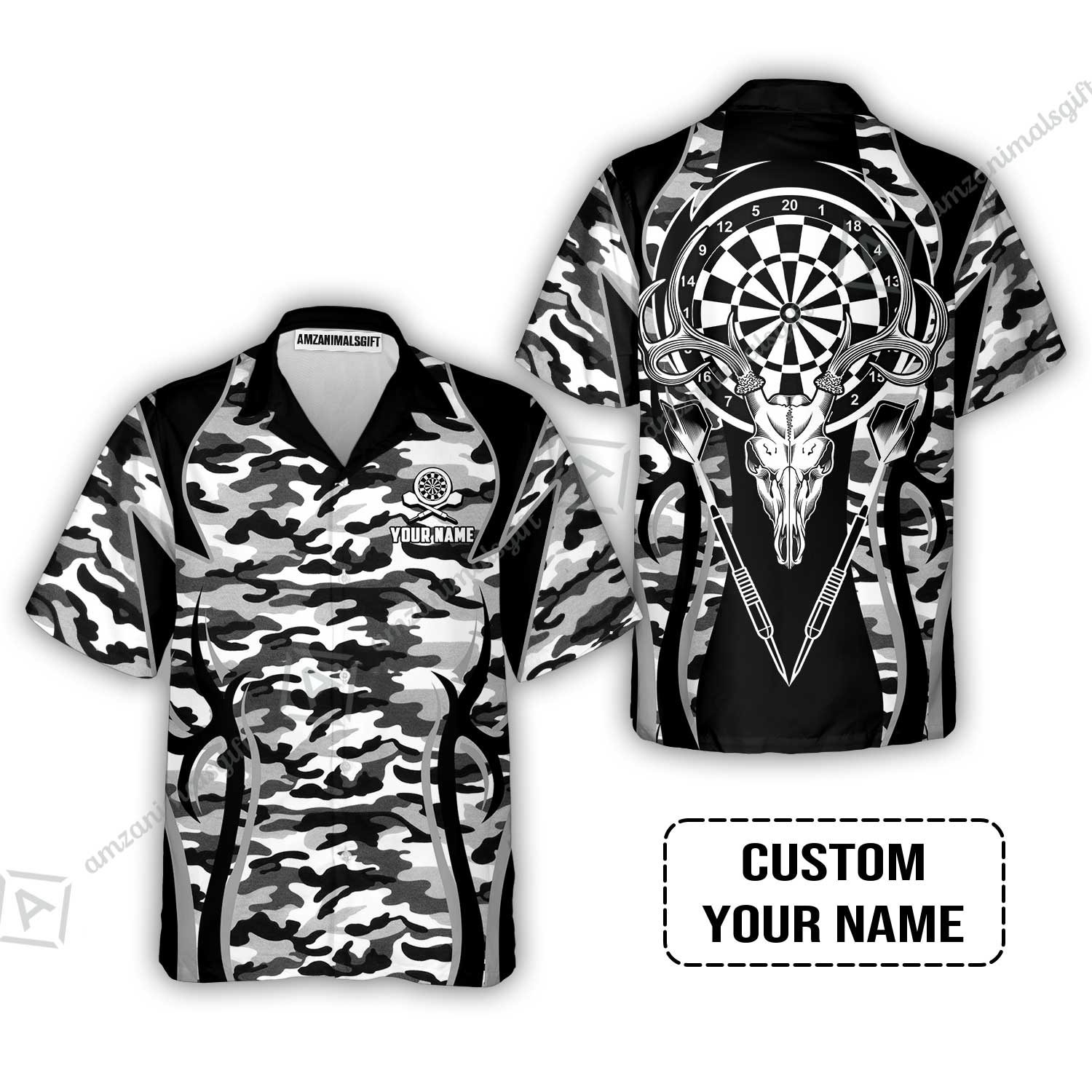 Darts Custom Name Hawaiian Shirt, Camo Darts And Deer Personalized Hawaiian Shirt
