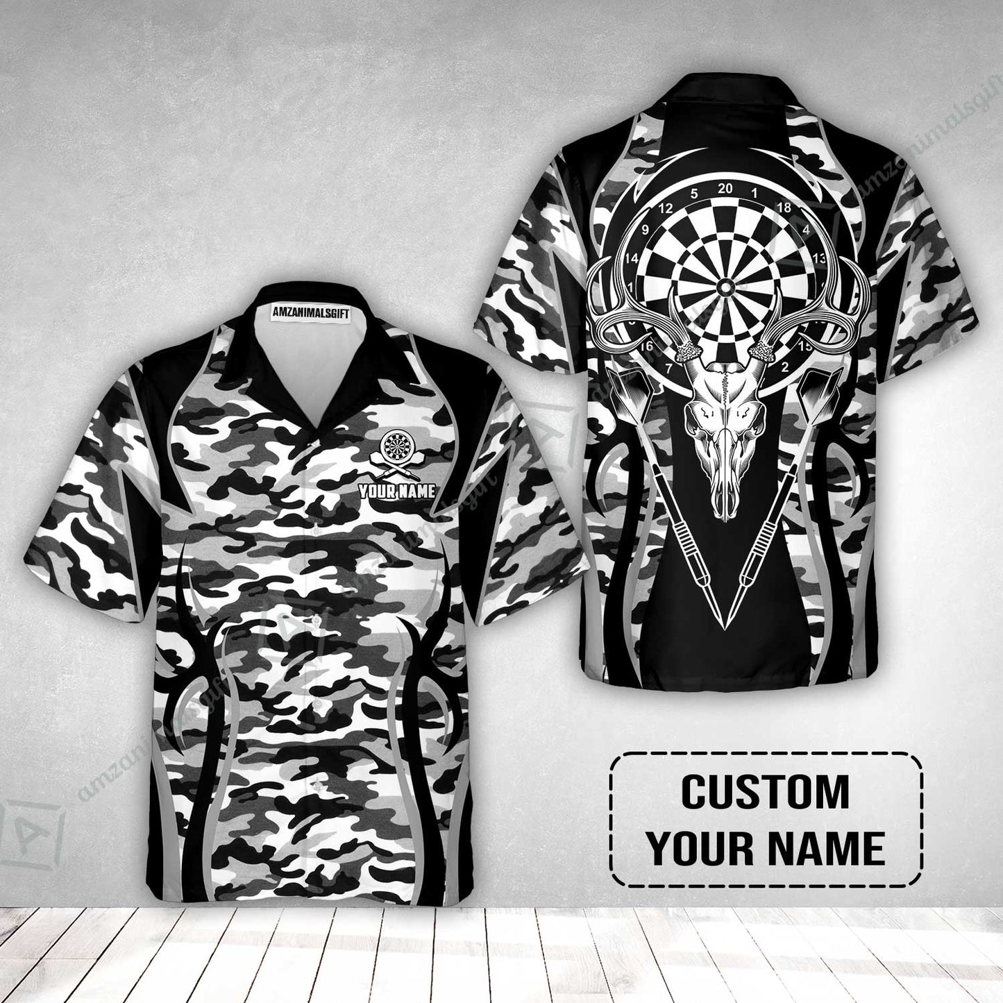 Darts Custom Name Hawaiian Shirt, Camo Darts And Deer Personalized Hawaiian Shirt