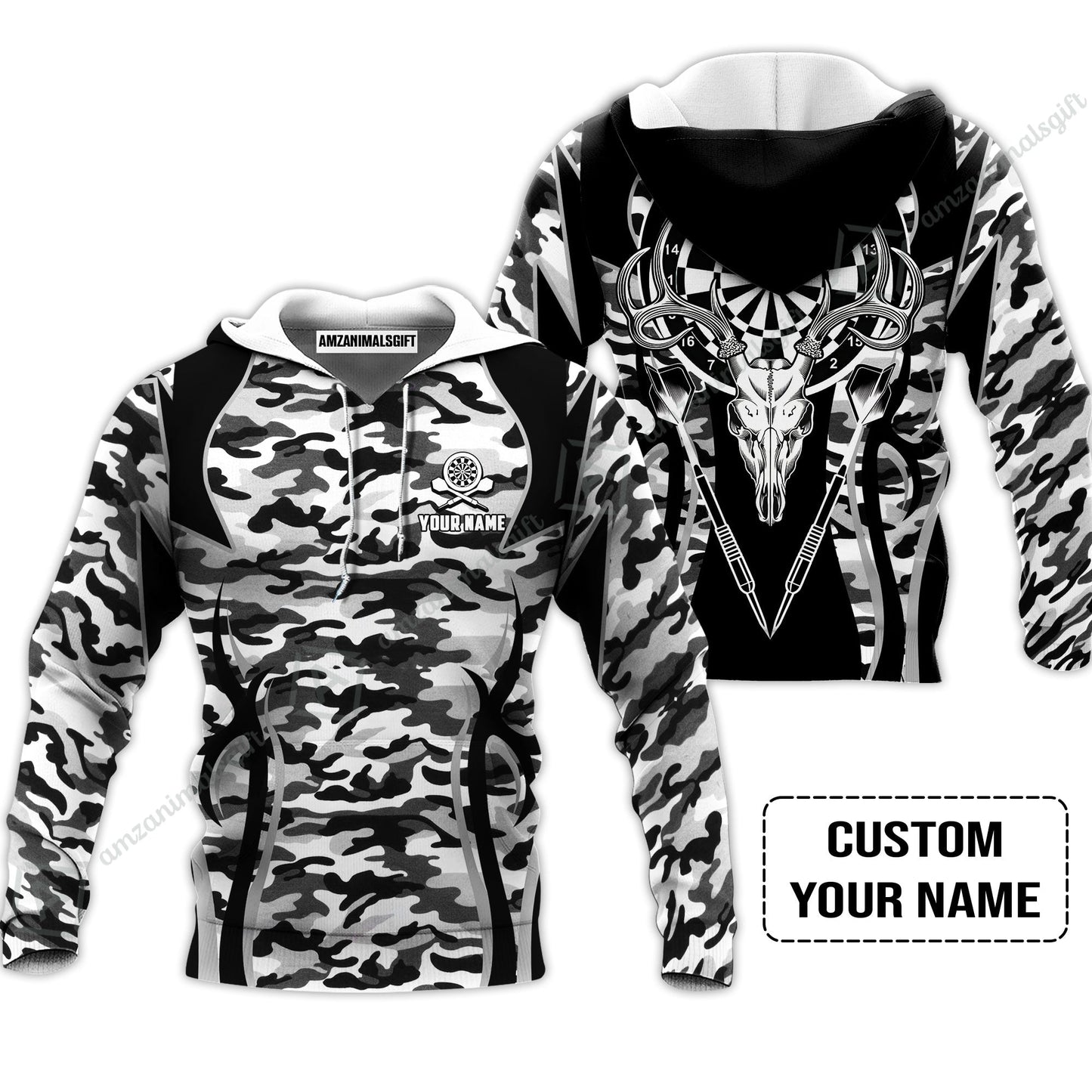 Darts Custom Name Hawaiian Shirt, Camo Darts And Deer Personalized Hawaiian Shirt