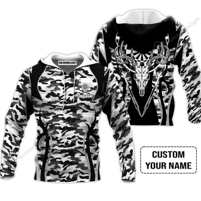 Darts Custom Name Zip Polo Shirt, Camo Darts And Deer Personalized Zip Polo Shirt